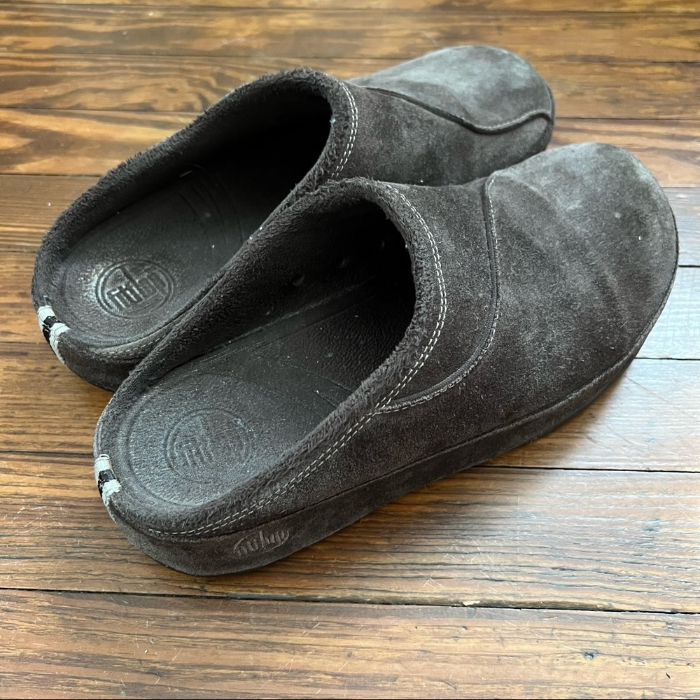 FitFlop Gogh Suede Slip Ons Clogs Shoes Brown Leather Comfort Slide Women’s 10